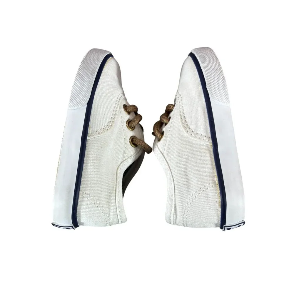 Janie And Jack Toddlers Canvas Sneakers Size 4 White & Beige Rubber Sole
